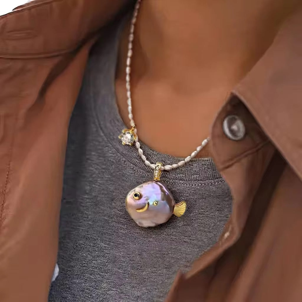 Real Pearl fish Necklace| 18K gold plated| Hypoallergenic | Anti Tarnish