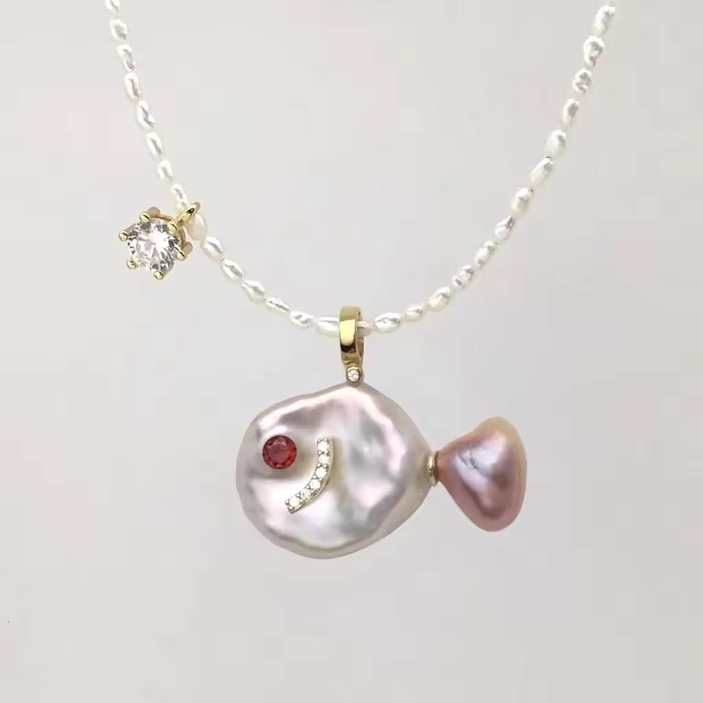 Real Pearl fish Necklace| 18K gold plated| Hypoallergenic | Anti Tarnish