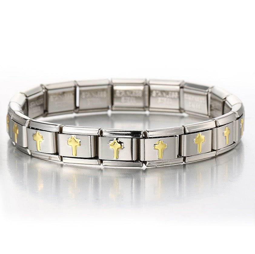 Silver Italian Charm Bracelet- Gold pattern emboss