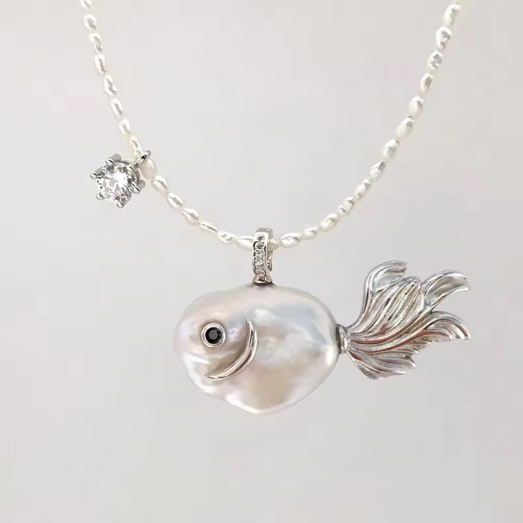 Real Pearl fish Necklace| 18K gold plated| Hypoallergenic | Anti Tarnish