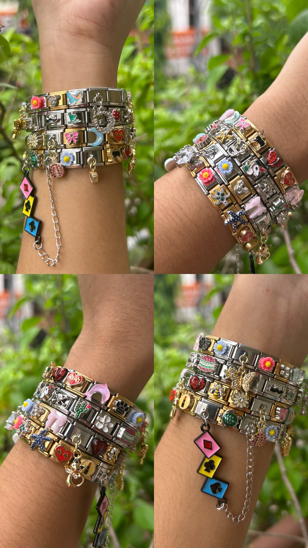 Mixed charm bracelet(plain silver/gold charms, gold/silver element charms/ hanging charms)