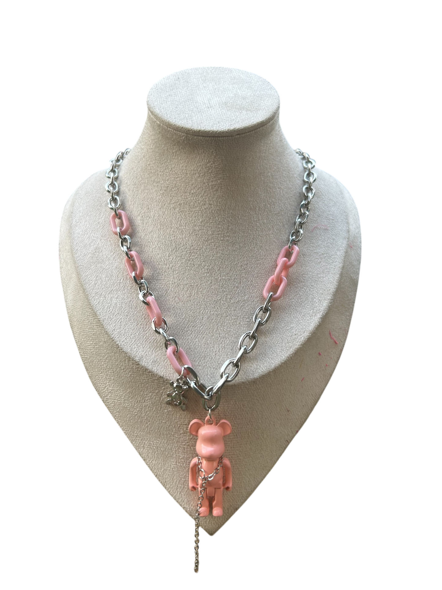 Goth Teddy Necklace ( Pink)