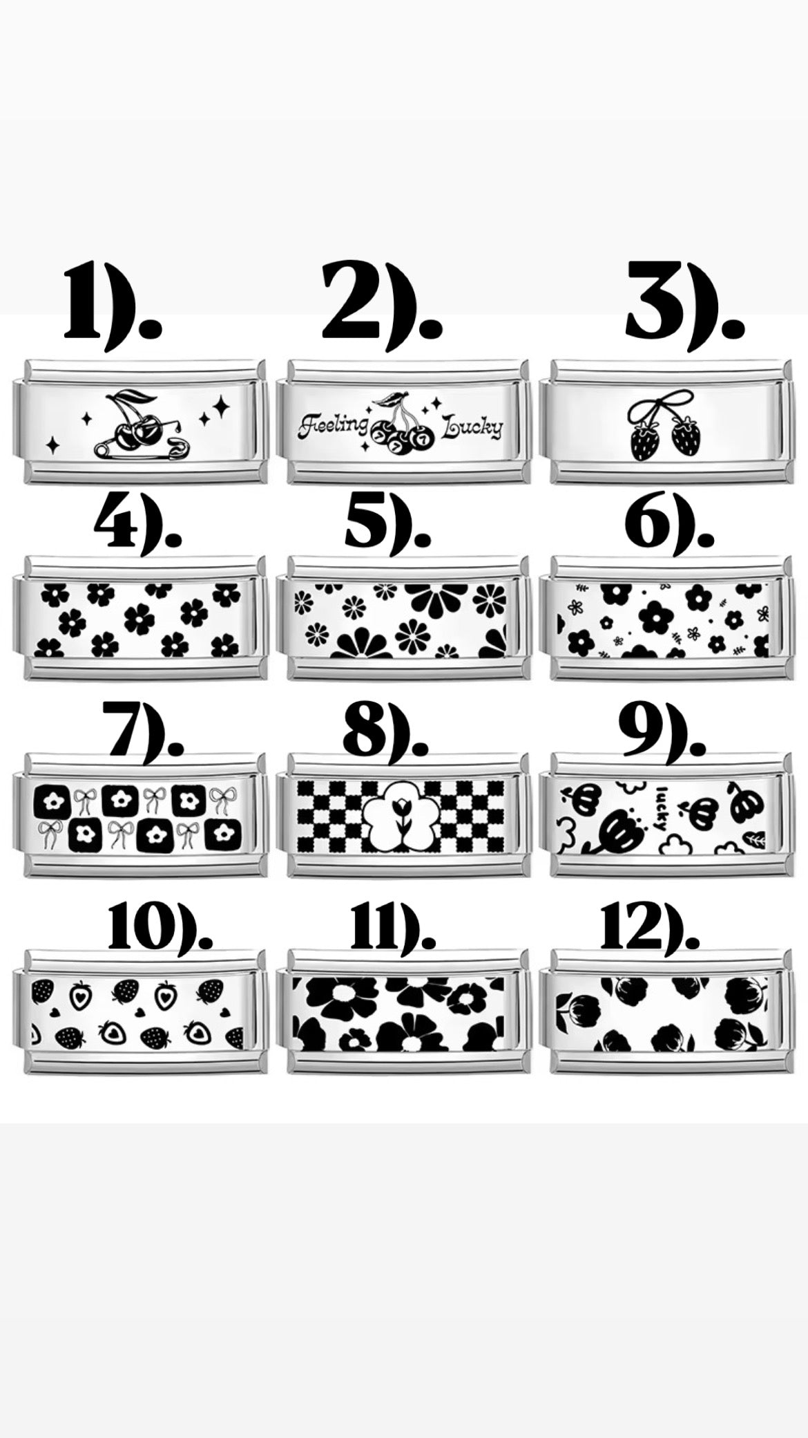 New Italian Charms for Italian Charm Bracelet| Theme: Black n White