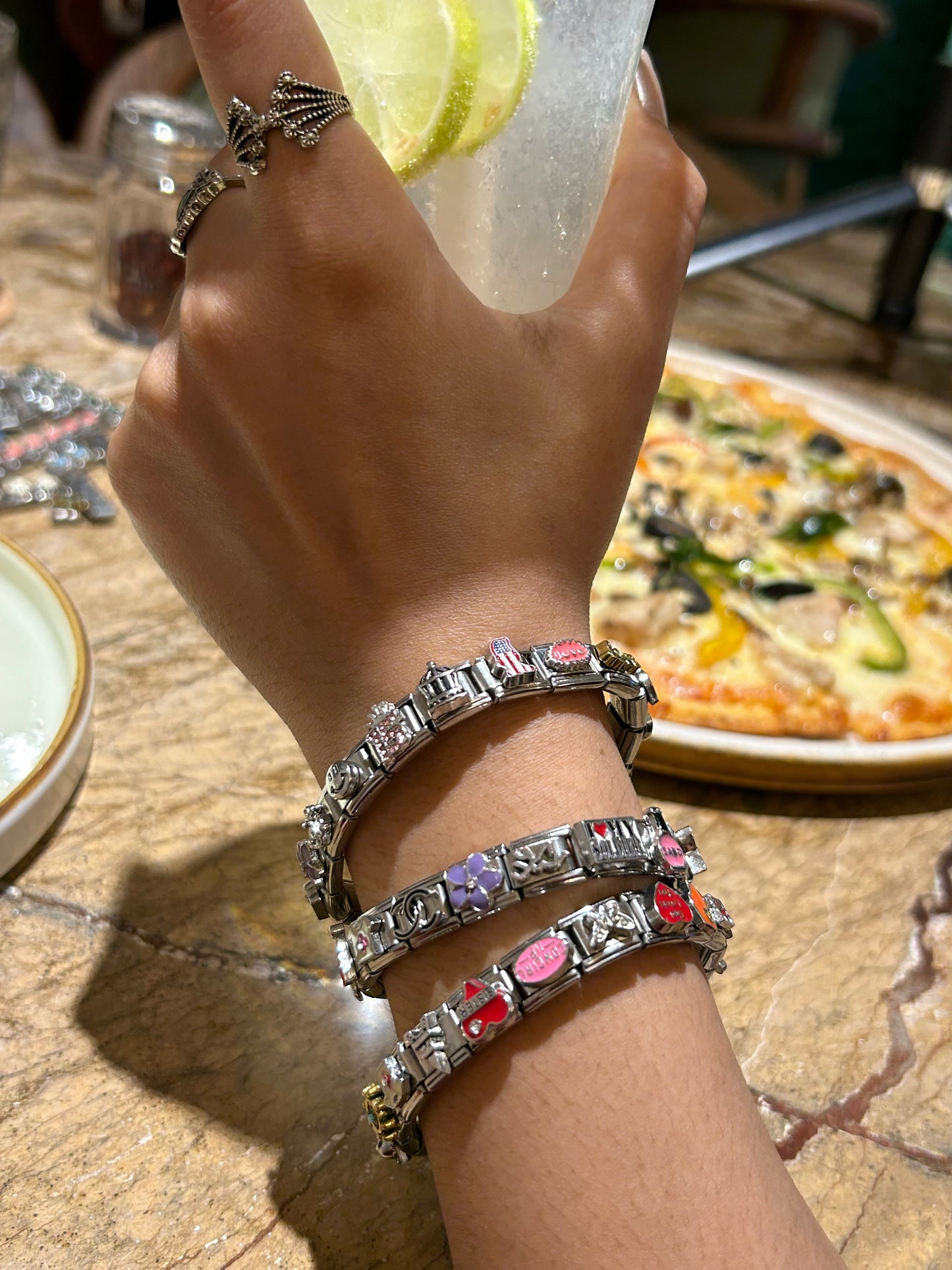 Assembled Silver Italian Charm bracelet