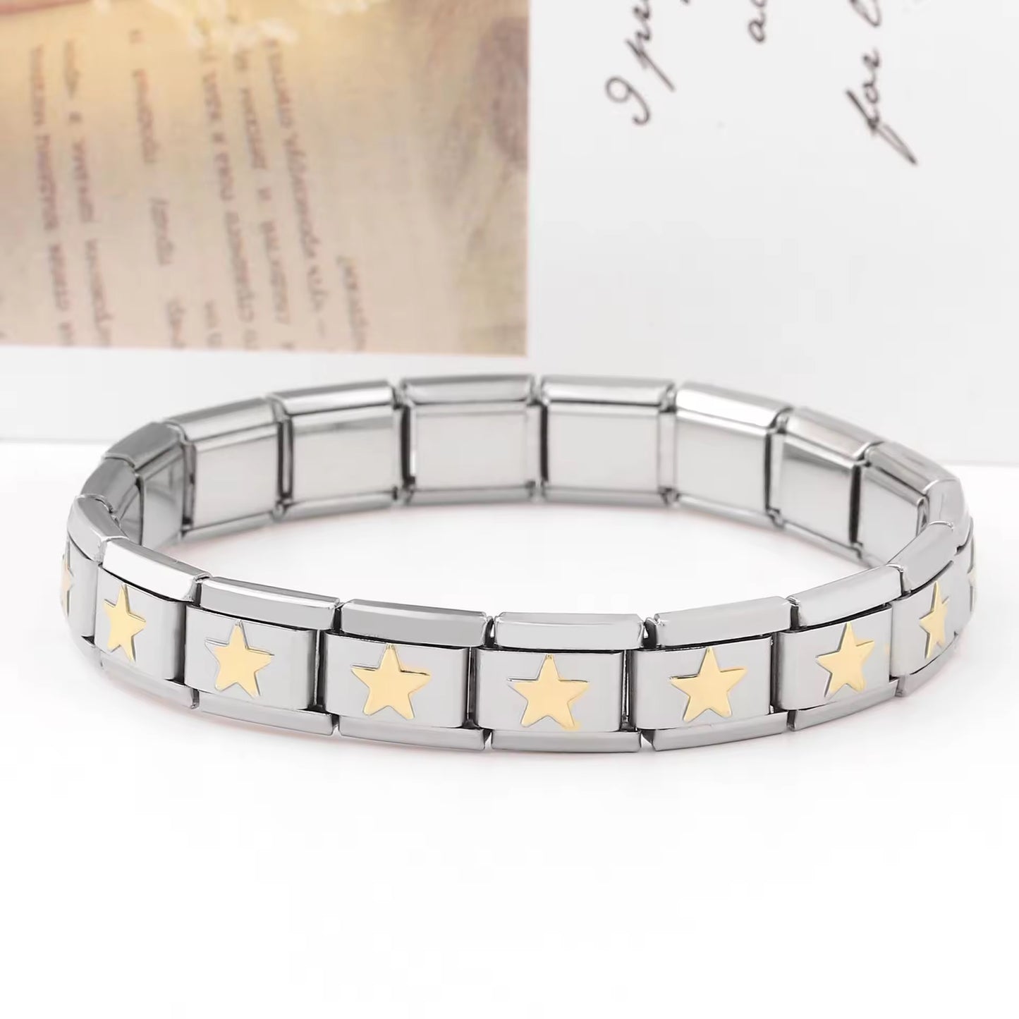 Silver Italian Charm Bracelet- Gold pattern emboss