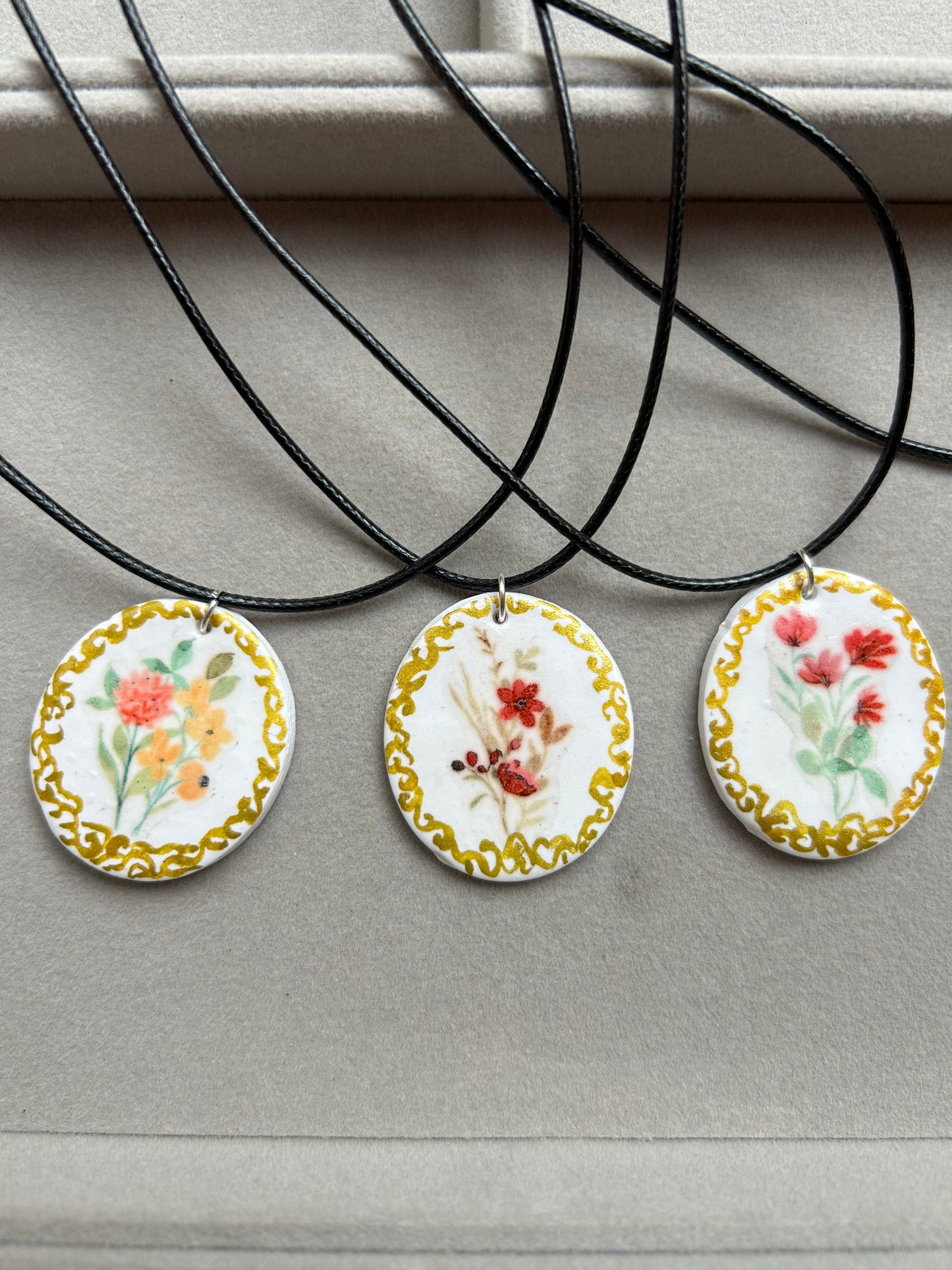 Vintage Clay Pendant necklace (Each piece different)