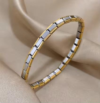 Italian Charm Bracelet| Plain| Thin Bracelet| Silver- Gold Combination| Dual toned| Unisex