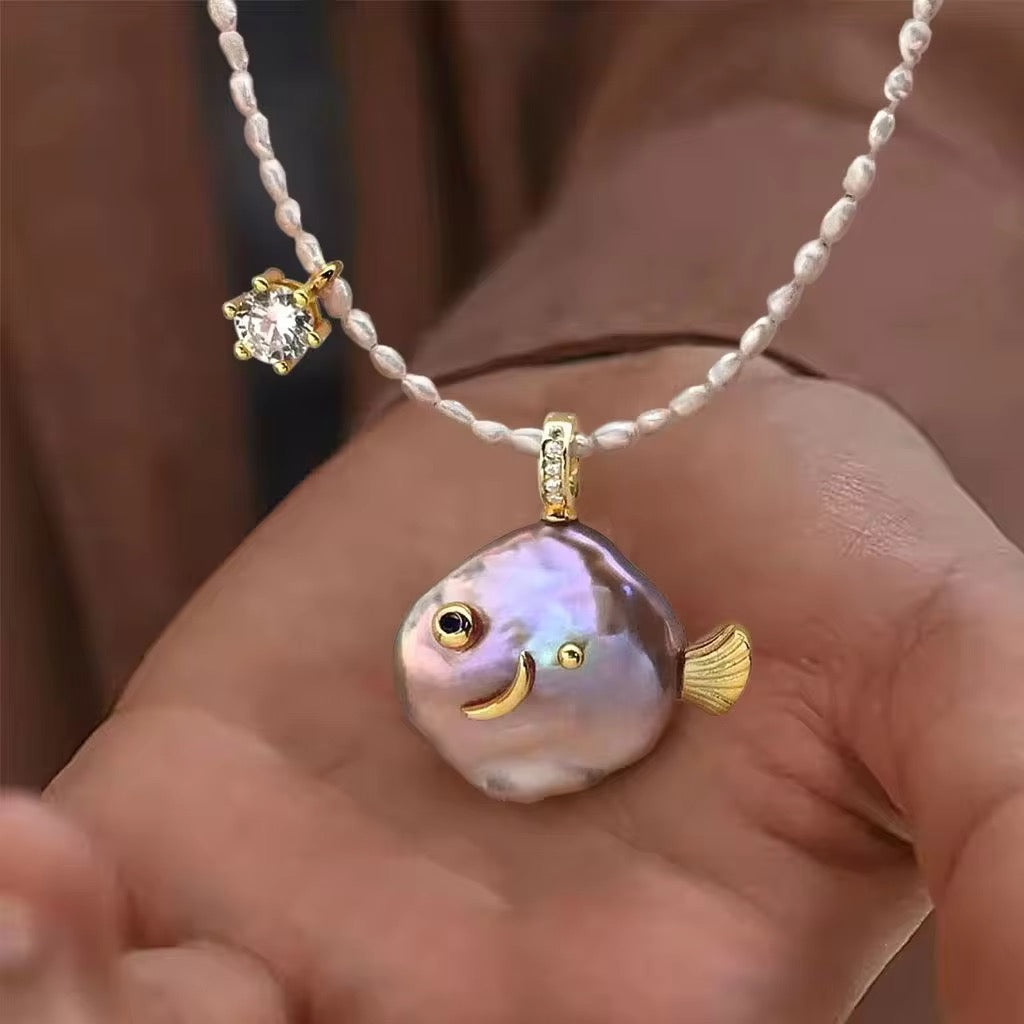 Real Pearl fish Necklace| 18K gold plated| Hypoallergenic | Anti Tarnish