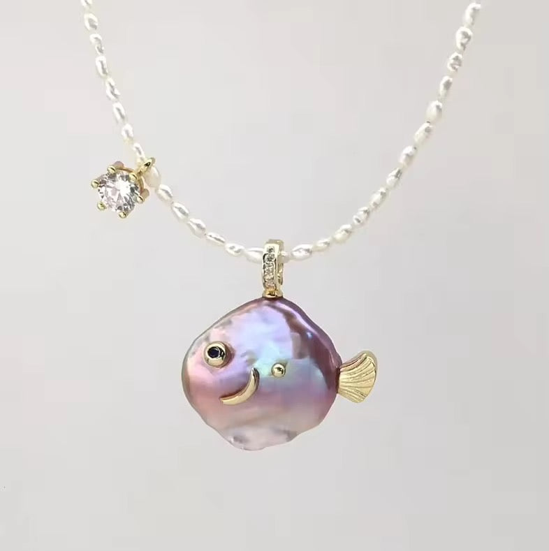 Real Pearl fish Necklace| 18K gold plated| Hypoallergenic | Anti Tarnish