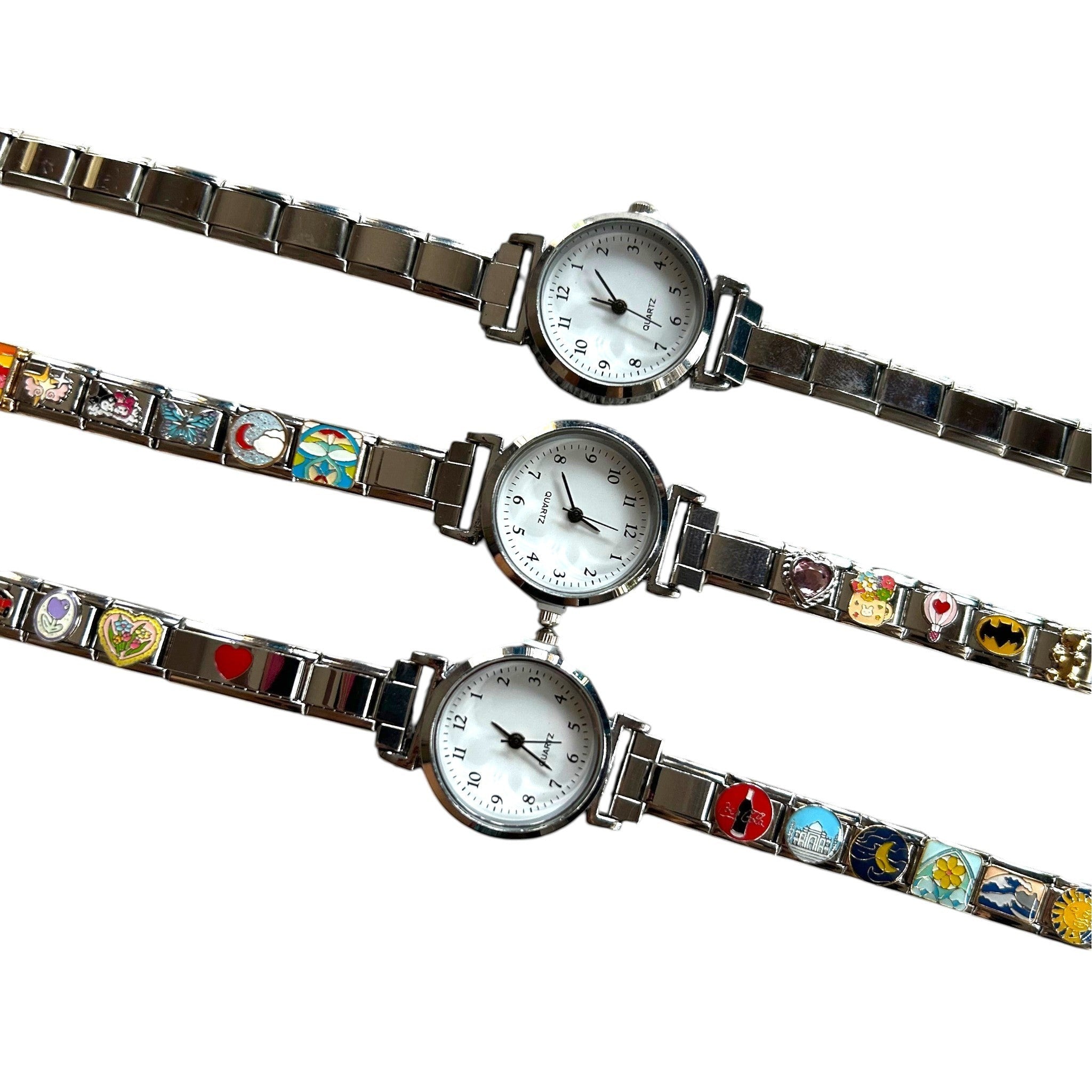 Pretty Gorgeous Stuff Italian charm bracelet band watch silver gold plain product shot