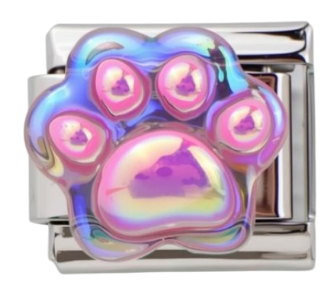 Holo Pink Paw| Silver Italian Charm