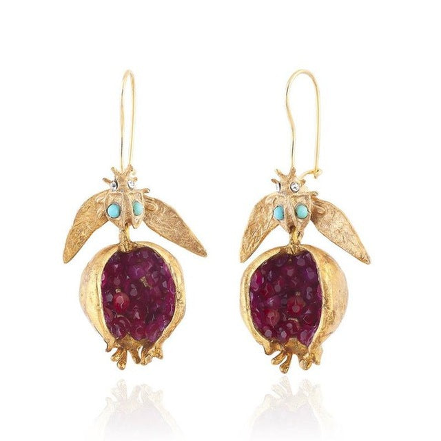 Pretty Gorgeous Stuff Pomegranate Drop Gem Earrings close-up gemstone inlay detail