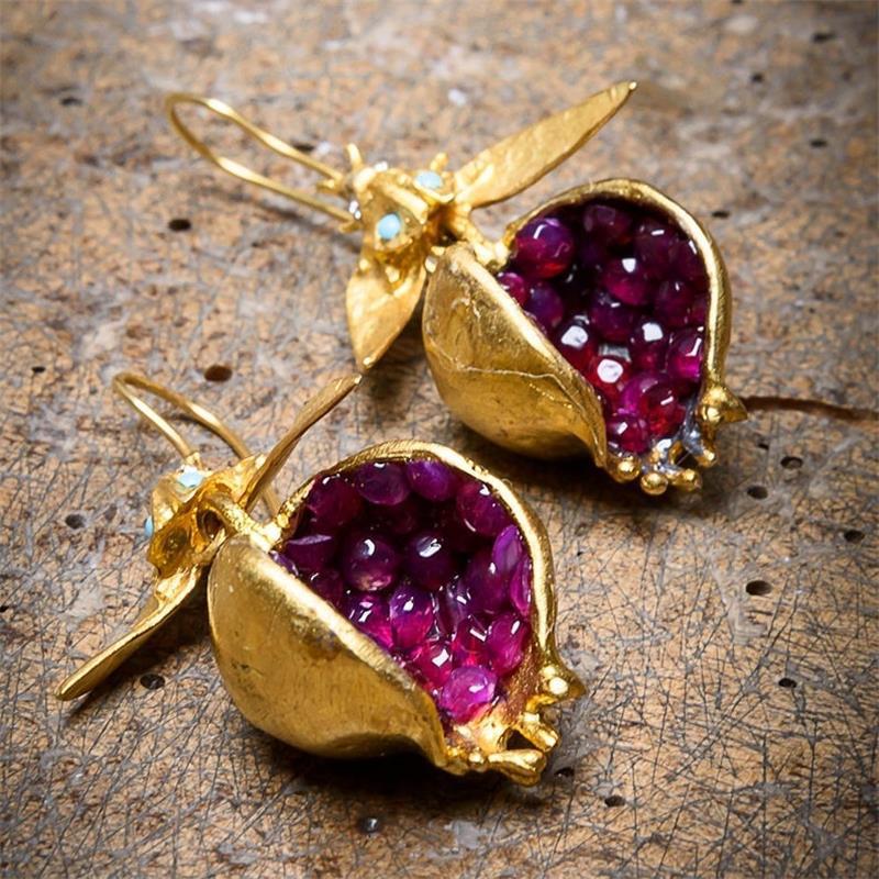 Pretty Gorgeous Stuff Pomegranate Drop Gem Earrings ethnic gold plated product shot