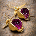 Pretty Gorgeous Stuff Pomegranate Drop Gem Earrings ethnic gold plated product shot