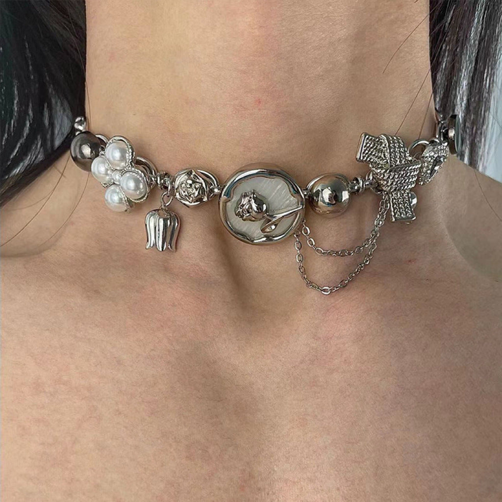 Rose Silver Punk Necklace