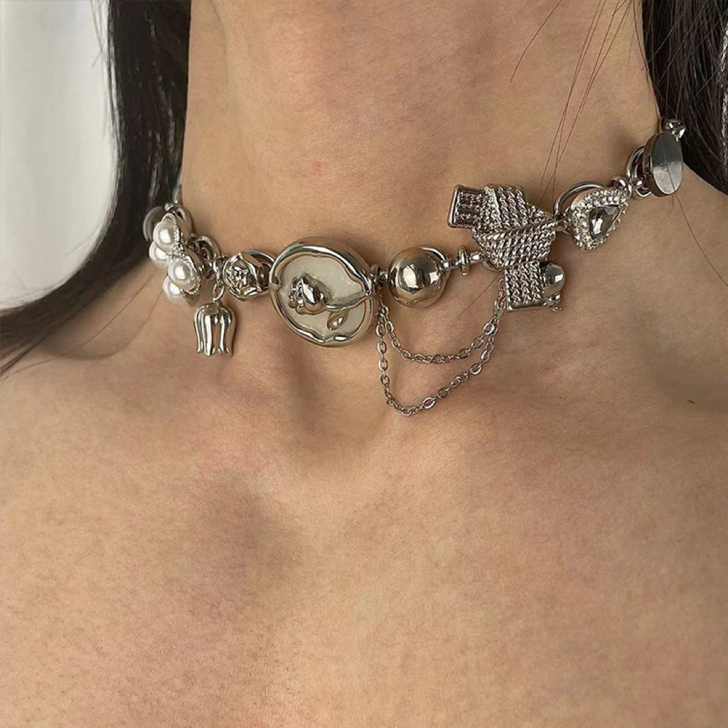 Rose Silver Punk Necklace