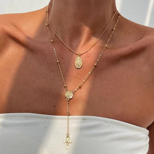 Minimal Rosary Necklace| 18K gold plated| Anti Tarnish