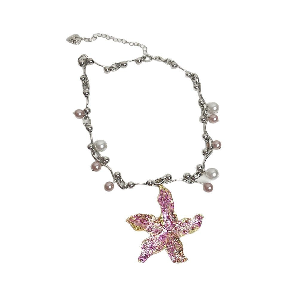 Orchid Pendant Pearl Drop Necklace
