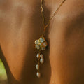 Pretty Gorgeous Stuff Freshwater Pearl Flower Pendant Clavicle Necklace 14K gold plated product shot