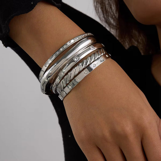 Silver bangle Stack| Silver plated| Hypoallergenic | Anti Tarnish| Adjustable and Openable