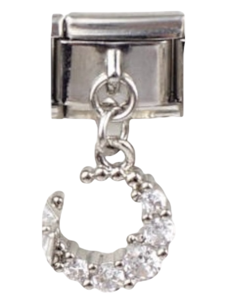 Studded Moon |Silver Pendant Italian Charm