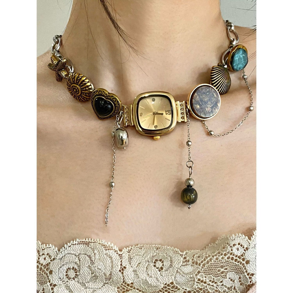 Pretty Gorgeous Stuff Boho Watch Choker styled on model side view