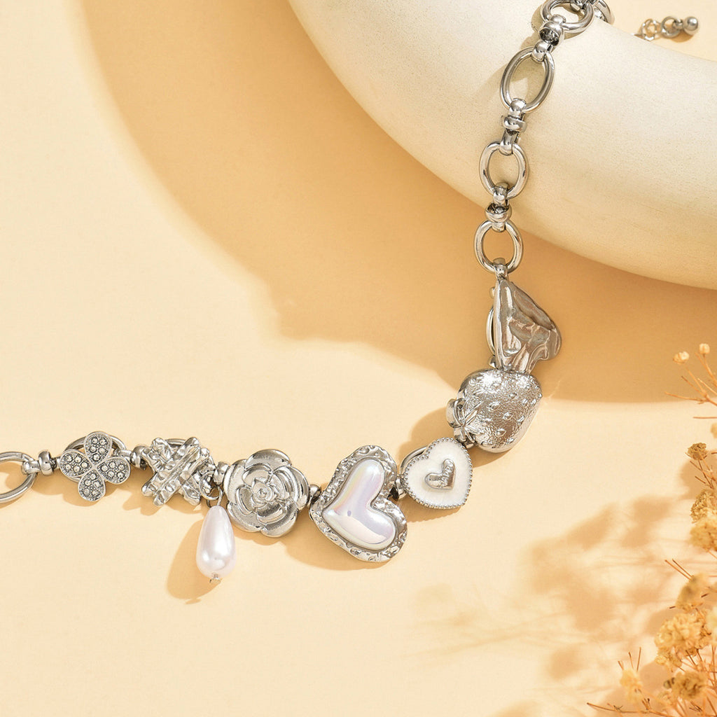 Pretty Gorgeous Stuff Heart Shape Charm Punk Choker flat lay