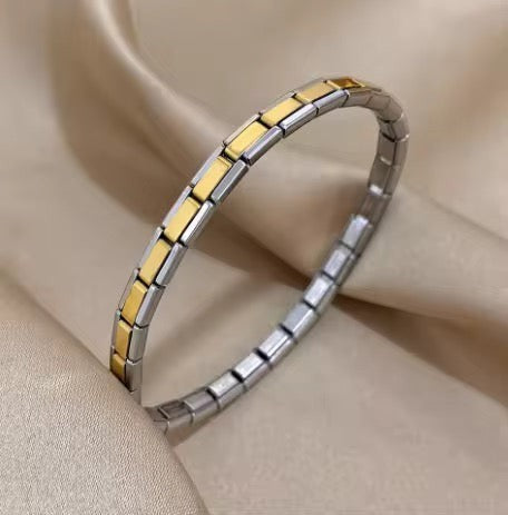Pretty Gorgeous Stuff plain dual-tone silver gold Italian charm bracelet styled on wrist
