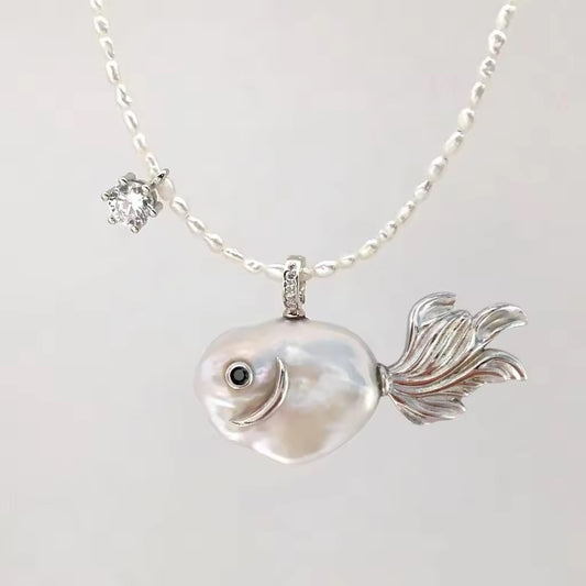 Real Pearl fish Necklace| 18K gold plated| Hypoallergenic | Anti Tarnish