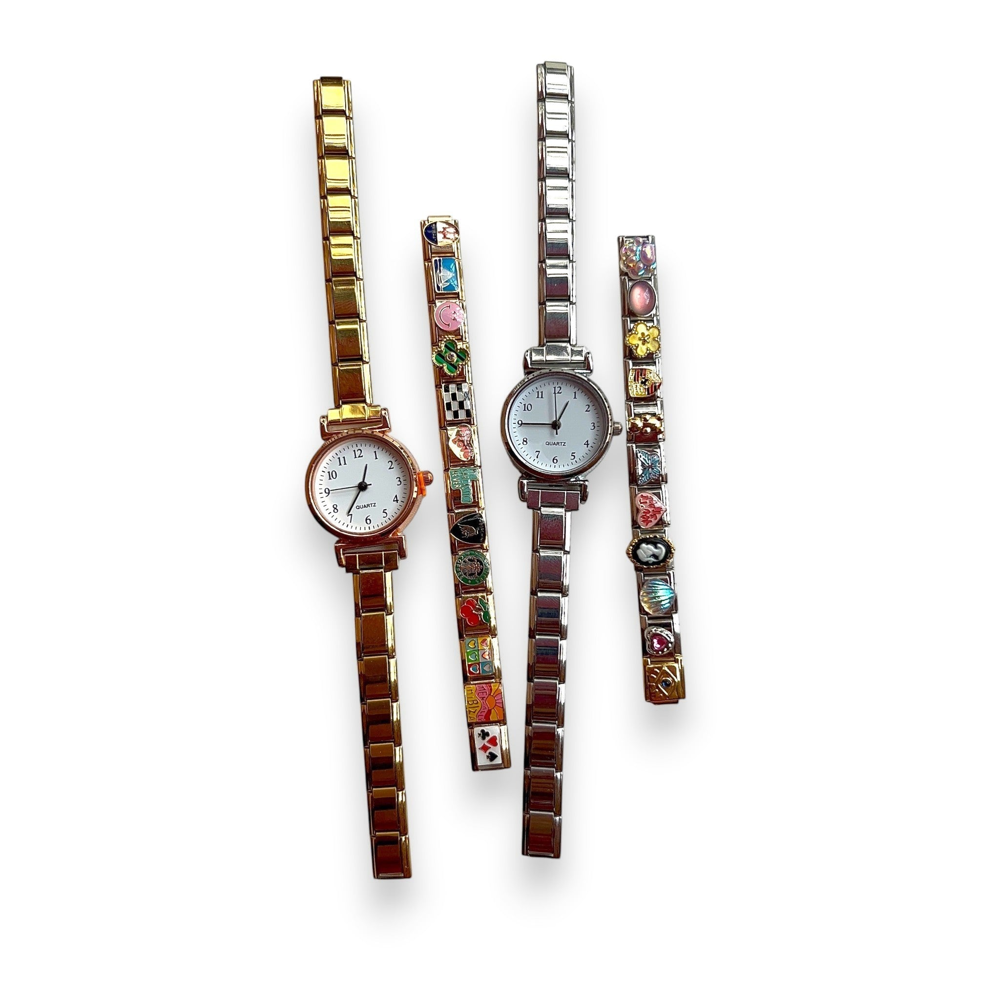 Pretty Gorgeous Stuff Italian charm bracelet band watch silver gold plain close-up