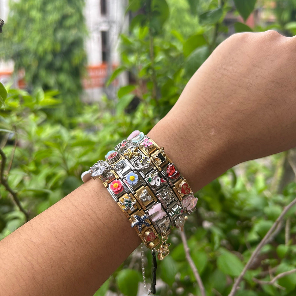 Pretty Gorgeous Stuff mixed Italian charm bracelet styled on wrist