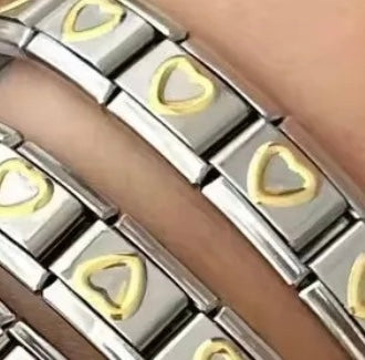 Silver Italian Charm Bracelet- Gold pattern emboss