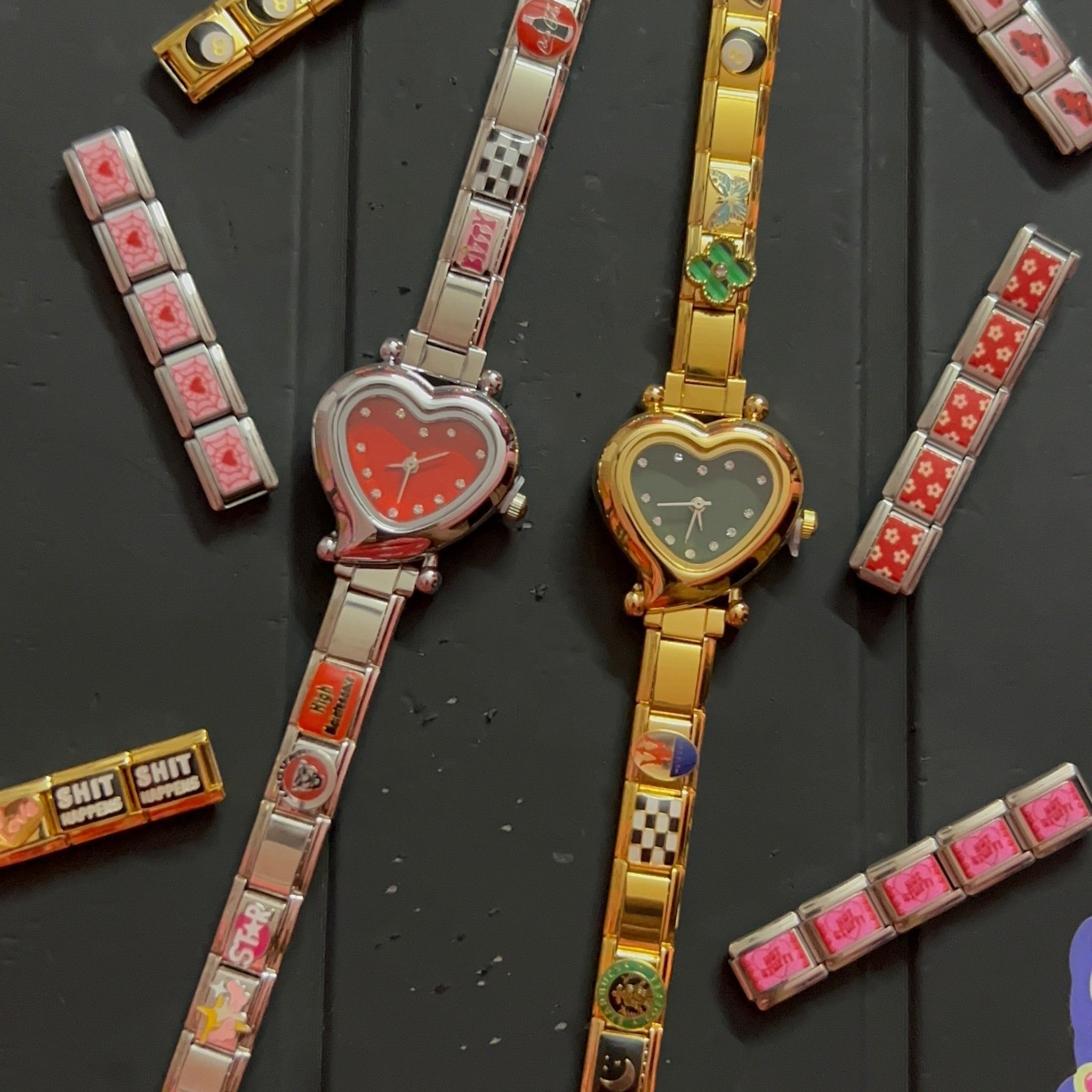 Pretty Gorgeous Stuff heart Italian charm band watch detail shot