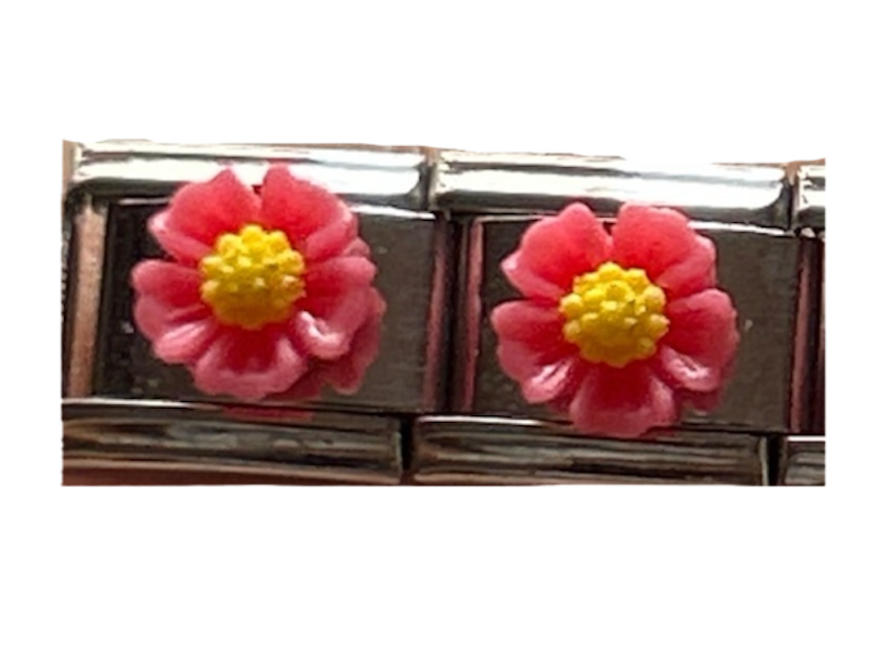 Pink Flower| Silver Italian Charm