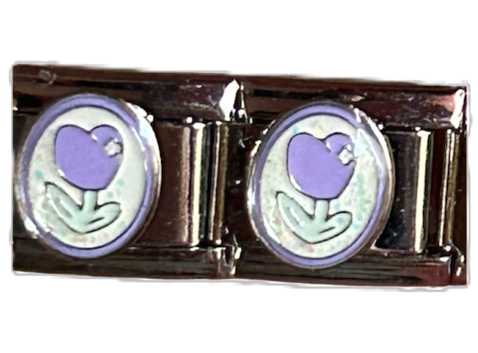 Purple Flower| Silver Italian Charm