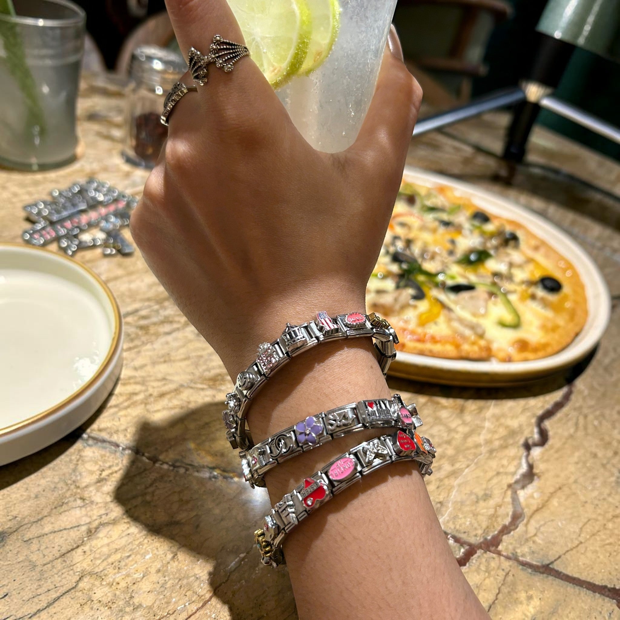 Assembled Silver Italian Charm bracelet