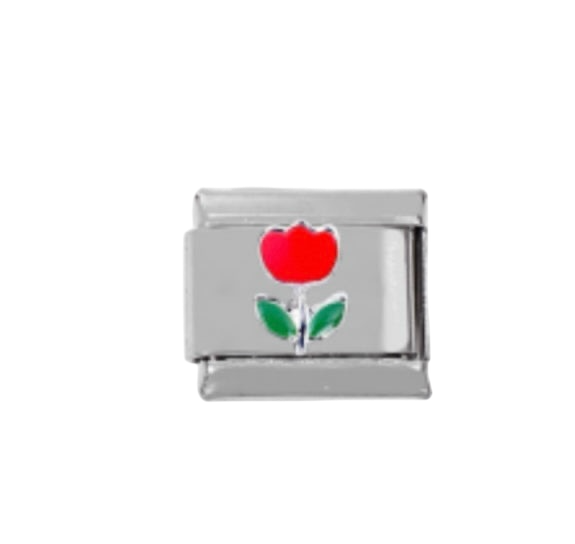 Red Tulips| Silver Italian Charm