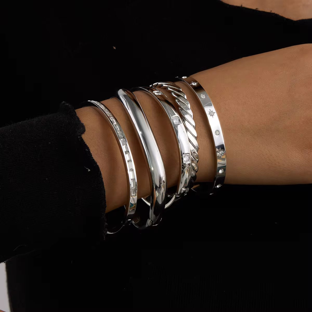 Silver bangle Stack| Silver plated| Hypoallergenic | Anti Tarnish| Adjustable and Openable