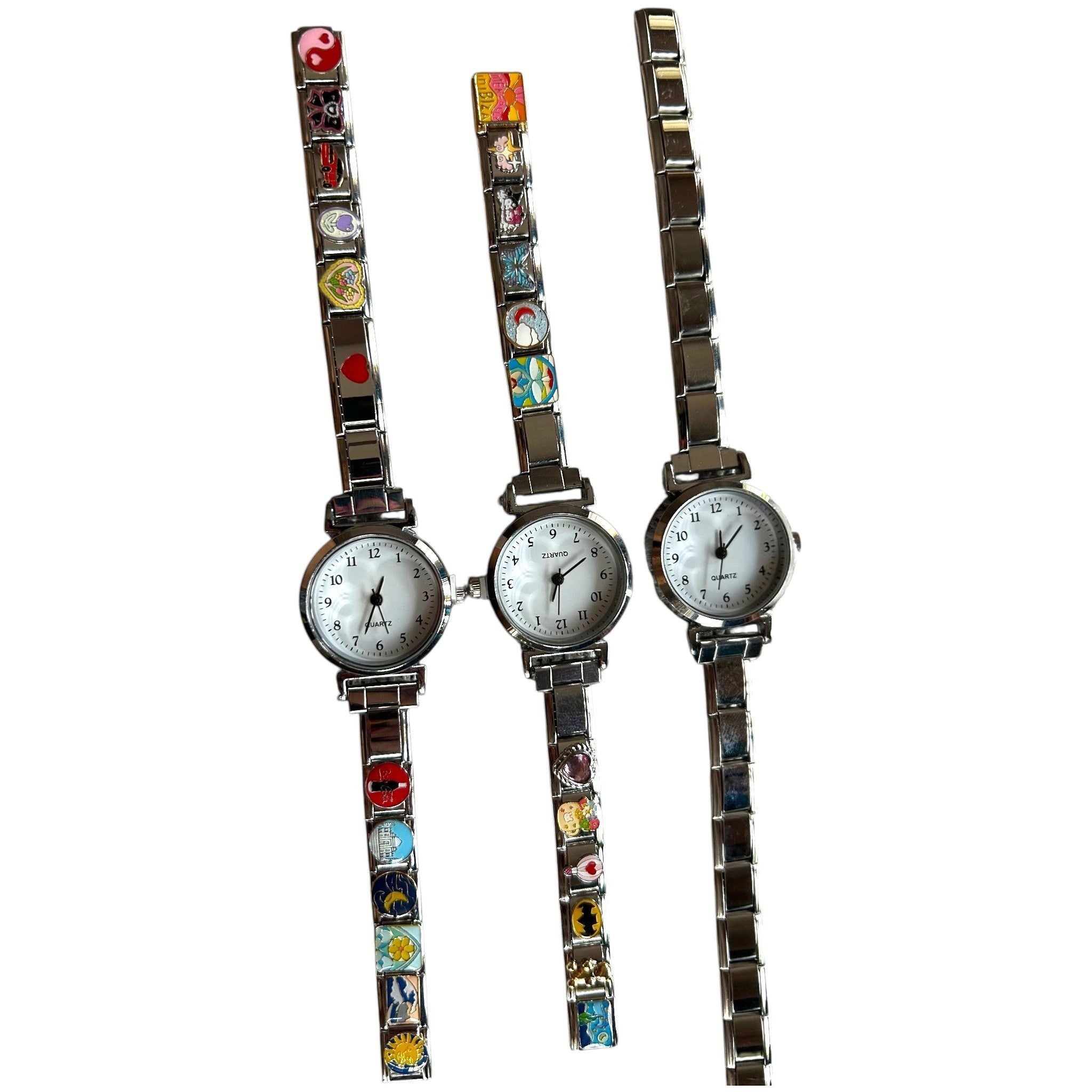 Pretty Gorgeous Stuff Italian charm bracelet band watch silver gold plain detail shot