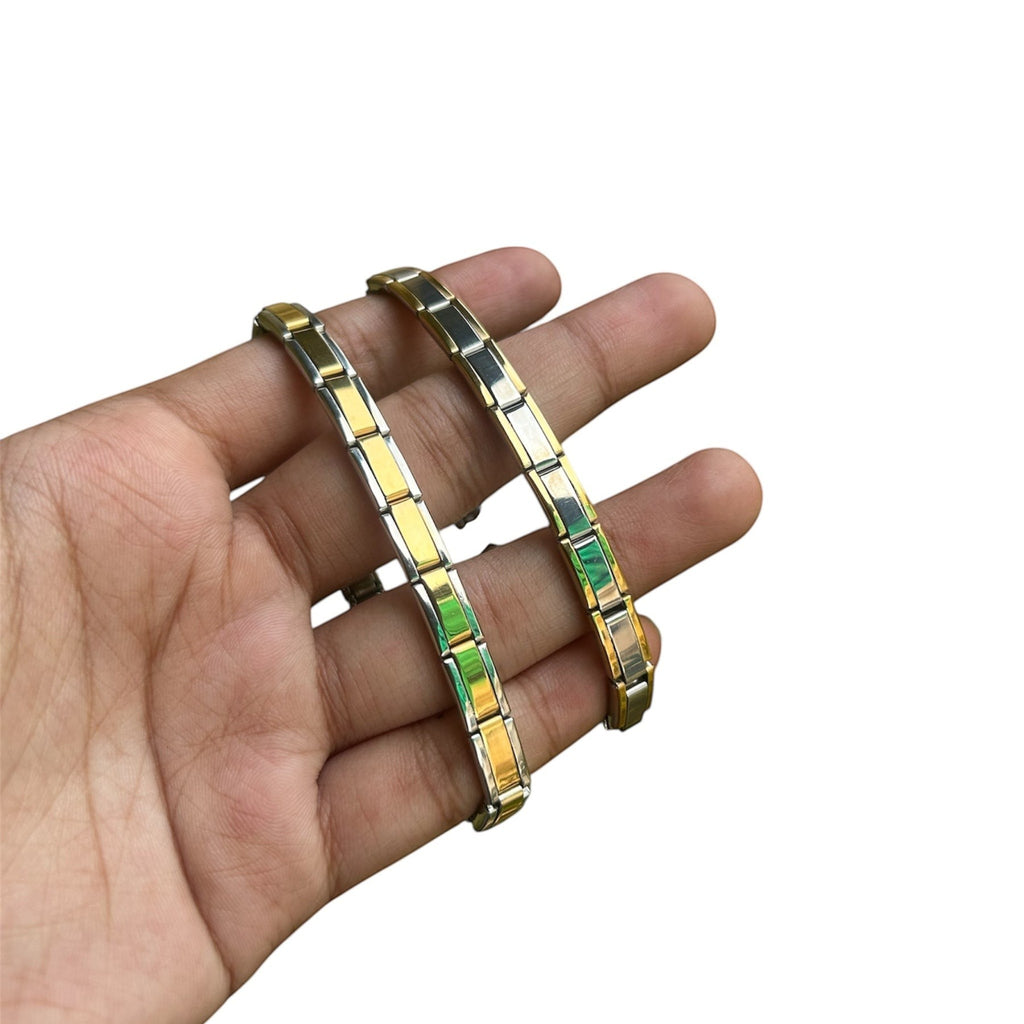 Pretty Gorgeous Stuff plain dual-tone silver gold Italian charm bracelet close-up