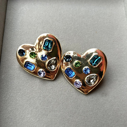 Pretty Gorgeous Stuff bejeweled heart stud earrings product shot