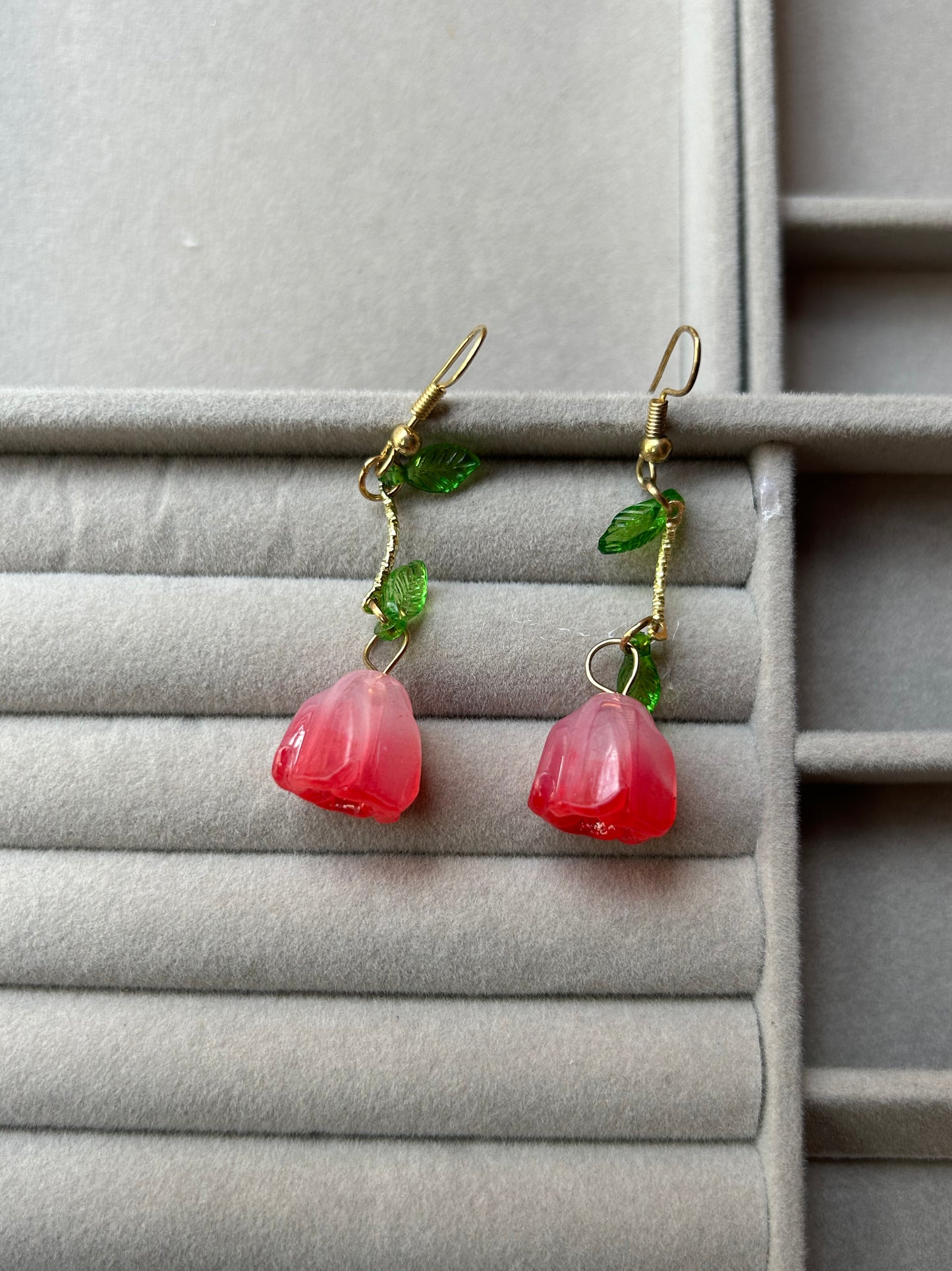 Hanging Pink Tulip Earrings