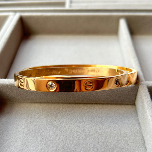 Pretty Gorgeous Stuff gold-plated anti-tarnish cuff bracelet with zirconia stones close-up