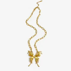 Pretty Gorgeous Stuff Butterfly Pendant Chain with leaf flower and bow knot charms close-up