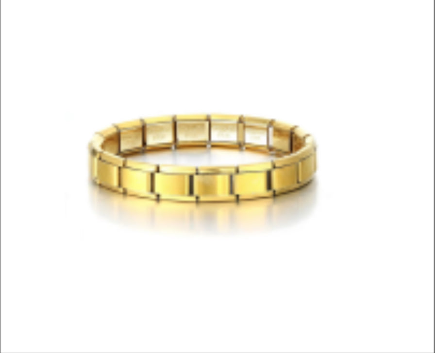 Plain Gold Italian charm link stainless steel bracelet 