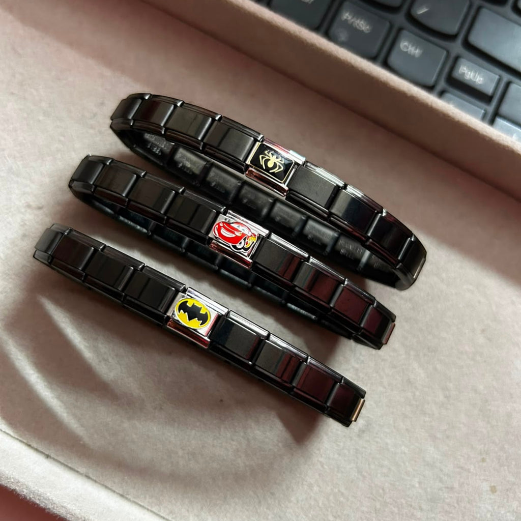 Black Animation Themed Italian Charm Bracelet
