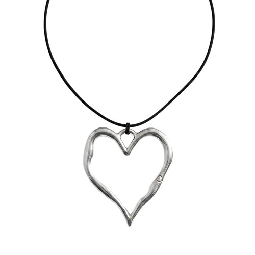 Pretty Gorgeous Stuff stainless steel open heart pendant on a black cord necklace